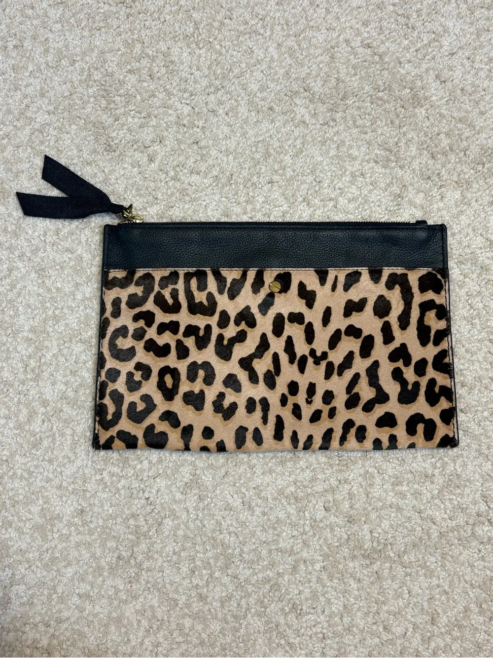 J Crew Leopard Print Calf Hair Leather Clutch NWT
